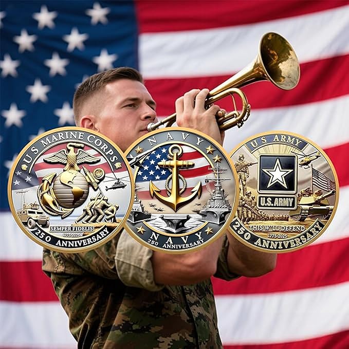 Navy 250th Anniversary Coin – USMC 250th Commemorative Double-Sided Marine Corps Challenge Coin with Metal Gift Box – Navy Challenge Coin for Veterans, Marines, Patriots – 1.57" Display