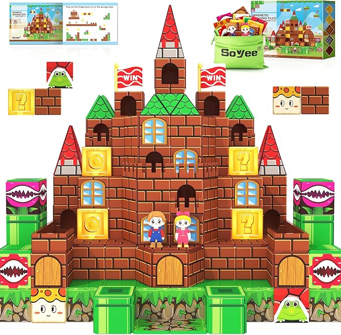 Magnetic Tiles 80PCS Kids Toys Castle Magnetic Building Blocks Construction Magnet Pretend Play Set for Boys & Girls 3-12 Year Old Christmas Birthday Gifts for Boys