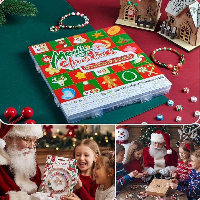 SJZWSD Christmas Friendship Bracelet Kit, 6200 Pcs Clay Beads for Bracelet Making, Christmas Beads for Jewelry and Craft Making with Storage Box