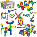 PicassoTiles PTT136 136pcs Tubular Pipes & Spout STEAM Interlocking Educational Building Block Set, Tube Locks, Pipeworks Construction Blocks w/Storage Container Box, Idea Book, Flute Musical Kit