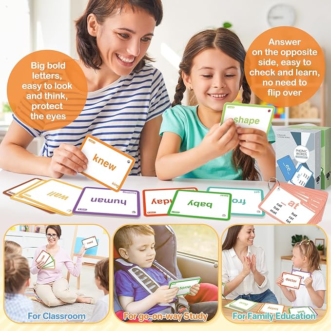 Springflower 1012 Sight Words Flash Card,900 Dolch & Fry High Frequency Sight Word,112 Phonic Flash Cards for Kindergarten Homeschool Supplies Games for Kids Pre-K, Kindergarten, 1st, 2nd, 3rd Grade