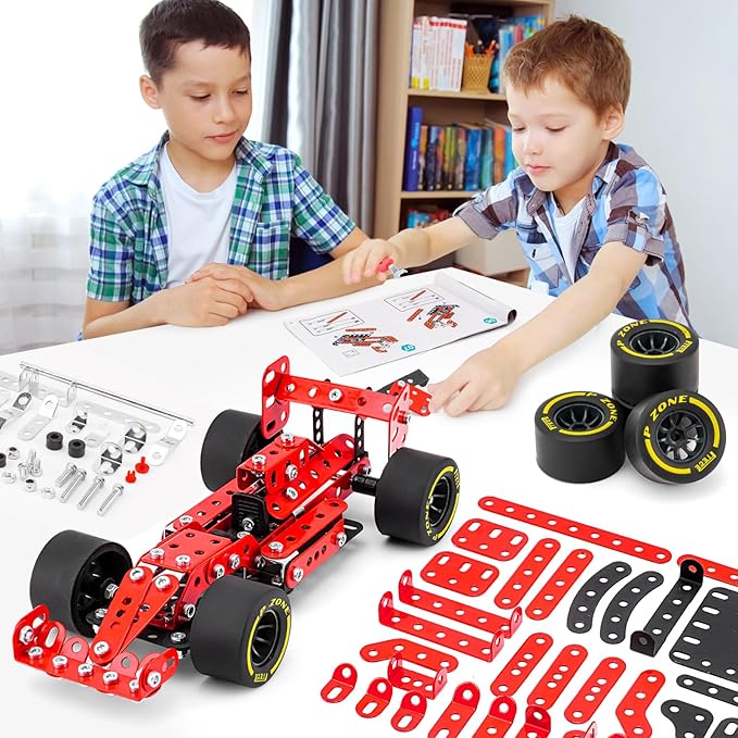 Building Car Metal Model Kits,STEM Building Toys Model Car Kits for Boys 8-12,Erector Sets 1:20 Scale Red Racing Car Metal Building Blocks for Kids Boys 8 9 10 11 12-16 Years Old