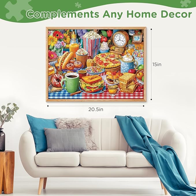 300 Pieces Puzzles for Adults,Food Feast Puzzle for Adult,Pizza Hot Dogs Sandwiches Popcorn Coffee Puzzles for Kids Ages 8-10,Donuts Jigsaw Puzzle for Seniors Large Piece, 20.5 x 15 in