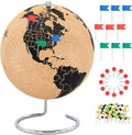 Beautiful Cork Globe with 102 Different Push Pins - Spinning Travel Globe 26cm / 10 inch High with Push Pin Made of Cork – as Travel Map & Gift Idea for Globetrotters