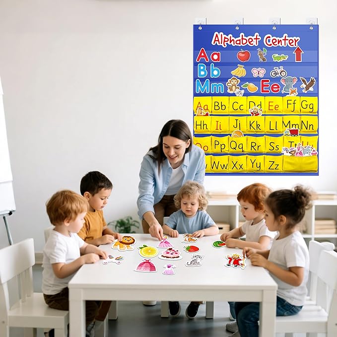 ZKOO Alphabet Learning Pocket Chart, Alphabet Wall Chart 104 Animal Flash Cards and 26 Lowercase and Uppercase Letter Cards, Student Daily Learning The Letter, Great for Classroom Homeschool