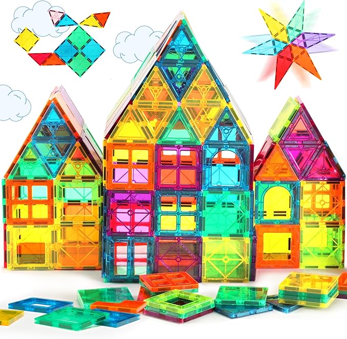 CuteTiger Magnetic Tiles, Magnet Tiles, Magnetic Building Blocks, Square Building Castle, Preschool Toys, STEM Stacking Construction Toys for Boys Girls 3 Years up