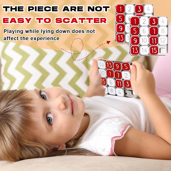 4 Pack Metal Number Slide 15 Puzzle Red and White Number Sliding Puzzle Educational Pocket Funny Christmas Iq Game Gift for Teens and Adults, Ideal for Learning Tool Party Favors