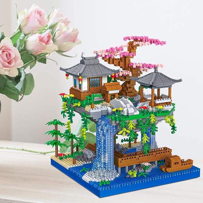 Cherry Blossom Treehouse Micro Mini Building Block Sets Japanese Bonsai Tree Peach Blossom Pool Architecture Building Model Toy Gift for Adults 2500 Pieces