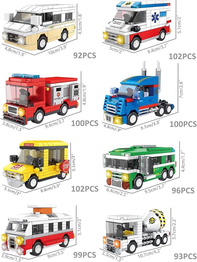 8‑Pack Vehicle Building Blocks, Party Favors for Kids, Individually Packaged Blind Boxes, Prizes for Kids Classroom, Perfect for Christmas Birthday Gifts for Boys