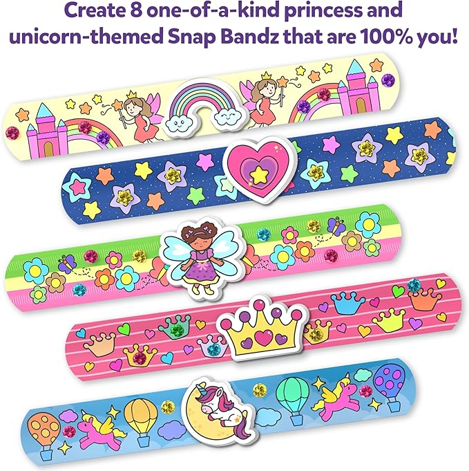 Skillmatics Art & Craft Activity - Snap Bandz, Unicorns & Princesses, Stocking Stuffers, DIY Mess-Free Creative Kit, 8 Bands (8.6"), for Girls & Boys Ages 4, 5, 6, 7, 8, 9, 10