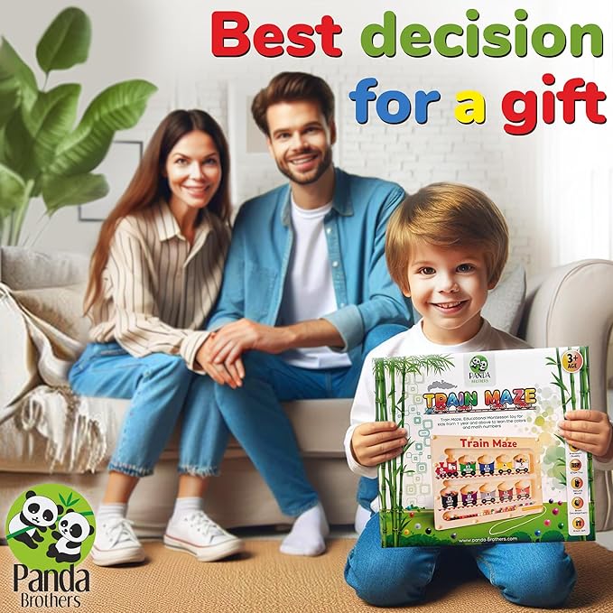 Panda Brothers Magnetic Color and Number Maze with Long Pen Handle, Color Learning Busy Board for Kids, Wooden Montessori, Fine Motor Skills and Educational Toys, Magnetic Maze Toys for Toddlers 1-3
