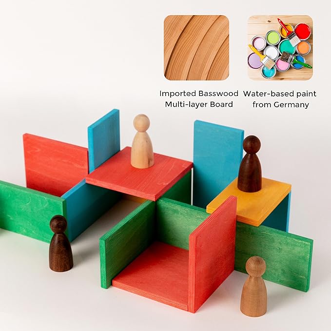 AVDAR Wooden Rainbow Stacking Toy, 11Pcs Wood Rainbow Stacker Geometrical Building Boards, Colorful Montessori Educational Toys for Boys Girls Gifts