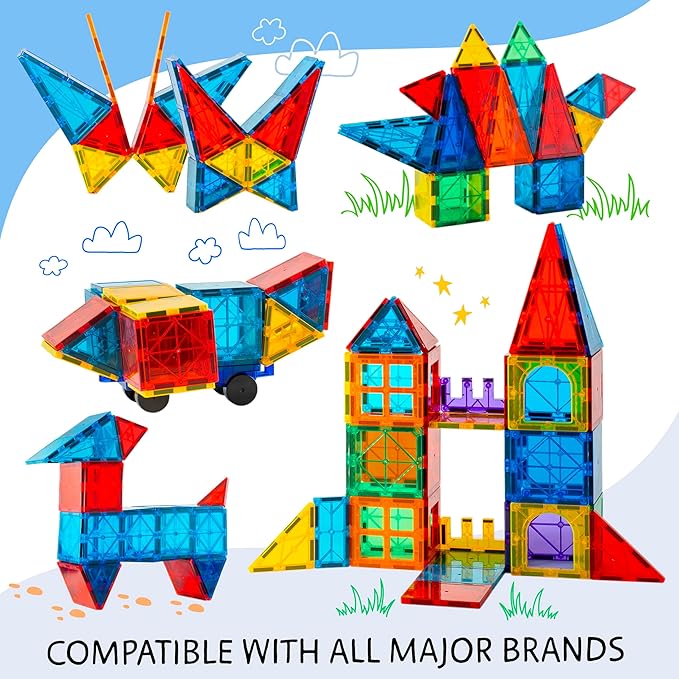 Magnetic Tiles 138 PCS+ Bonus Zippered CASE, Magnetic Tiles for Kids Toy for 3 4 5 6 7 8 Year Old Boys & Girls, Great Gift for Kids Aged 3-8, XL Set