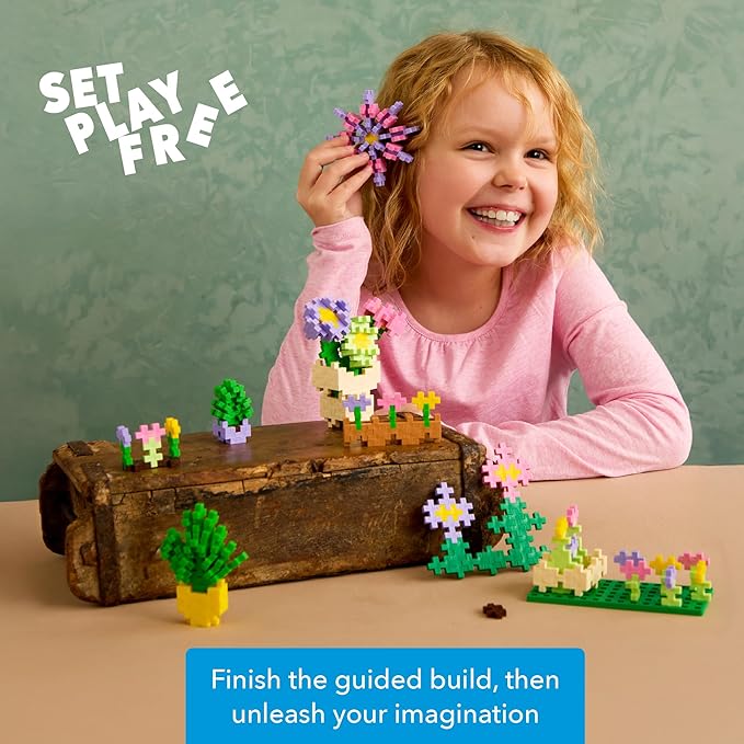 PLUS PLUS Learn to Build Set, Interlocking Mini Building Blocks, 3D Puzzle Construction Stem Toy for Kids - Flower Shop Mix, 400 Pieces