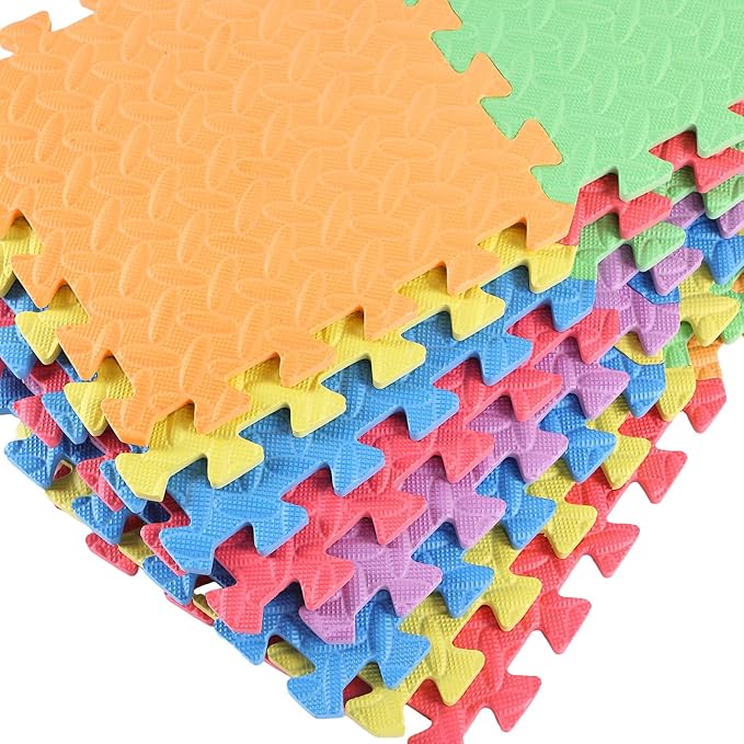 Shihanee 16 Pcs Foam Floor Baby Tiles 11.81 x 11.81 inches Foam Floor Mats Play Mats Bulk with Borders Interlocking for Kids Baby Playroom Nursery Gym（Colorful）
