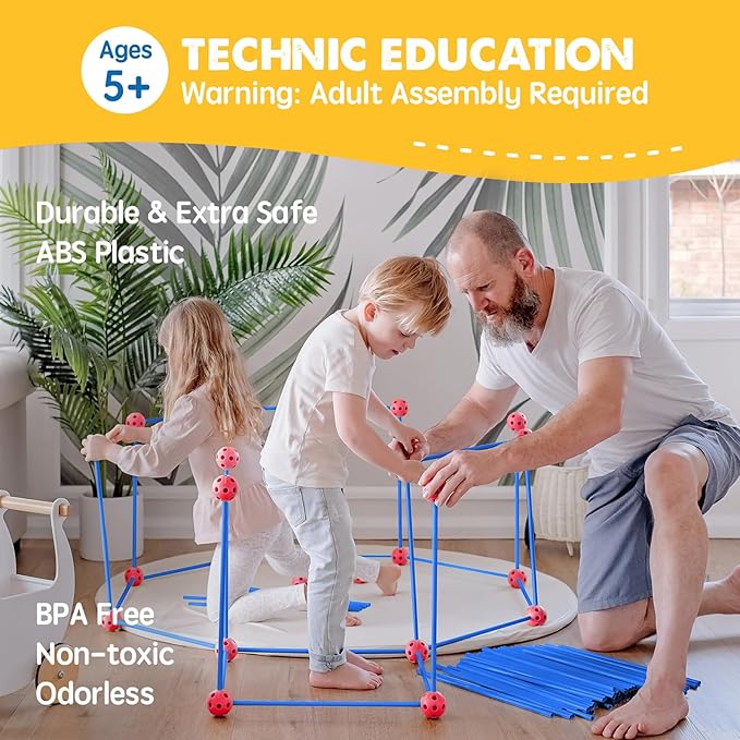 Tiny Land Kids-Fort-Building-Kit-80 Pieces-Creative Fort Toy for 5,6,7,8 Years Old Boy & Girls-STEM Building Toys DIY Castles Tunnels Play Tent Rocket Tower Indoor & Outdoor Playhouse