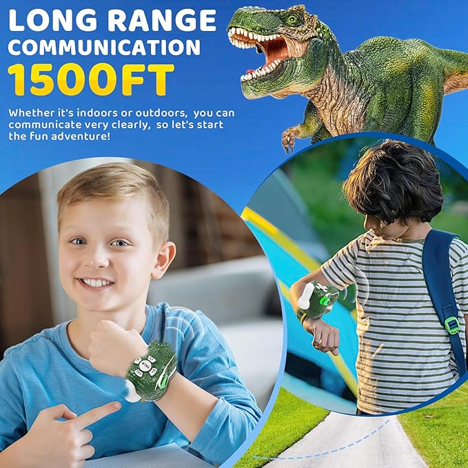 Dinosaur Walkie Talkies for Kids 2 Pack Camping Gear T-Rex Outdoor Toys for Boys Age 3-12 Year Old 3 Channel Walkie Talkies Birthday Gifts Easter Christmas Stocking Stuffers