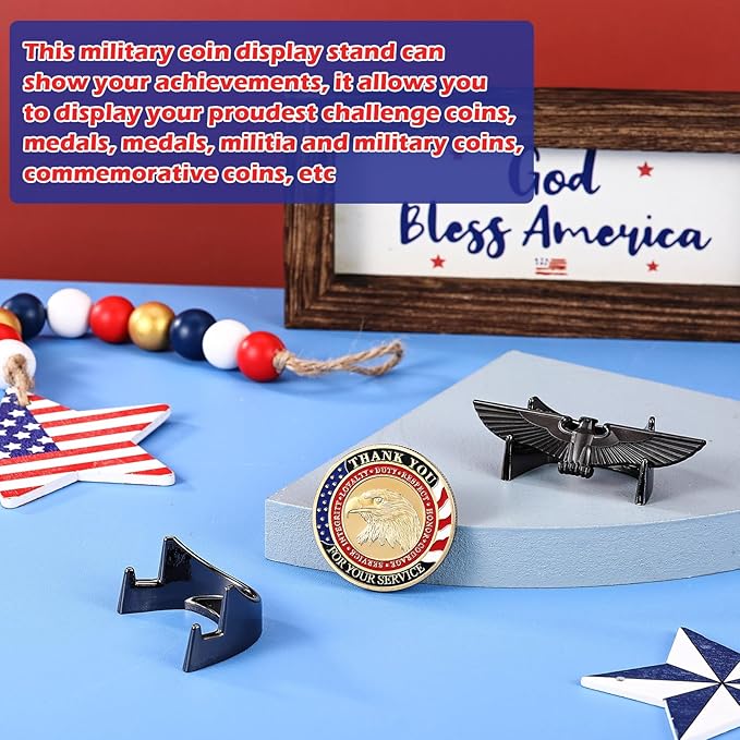 4 Pcs 1.69 Inch Metal Challenge Coin Display Stand Military Coin Holder Medallion Token Holder for Veterans Collectors Fits 2 Inches and up Coins Medals Pocket Watches (Black)