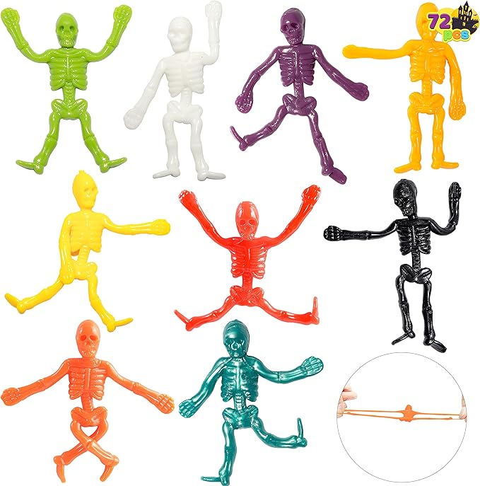 JOYIN 48 PCS Halloween Stretchy Skeletons, Halloween Sticky Hand Toys Bulk for Halloween Party Favor Goodie Bag Fillers, Kids Student School Classroom Carnival Game Prizes