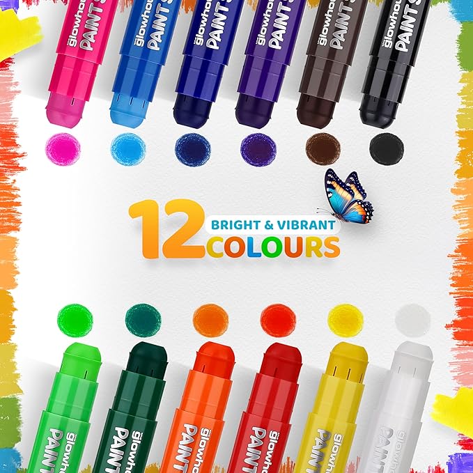 Tempera Paint Sticks Classic Colors 12 Pack - Non-Toxic, Washable, No Mess, Multi-Color for Kids Perfect for Creative Art Projects