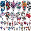 77 Sheets Flowers Temporary Tattoo, 17 Sheets Half Arm Rose Butterfly Snake Skull Fake Tattoos for Adults Arm Neck, 60 Sheets Tiny Realistic Temporary Tattoos Waterproof for Women Girls and Kids