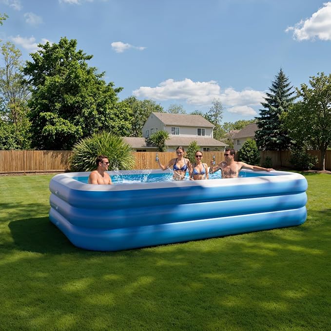 Inflatable Pool for Kids and Adults, 115" x 68" x 22" Blow Up Pools, Rectangular Family Swimming Pool