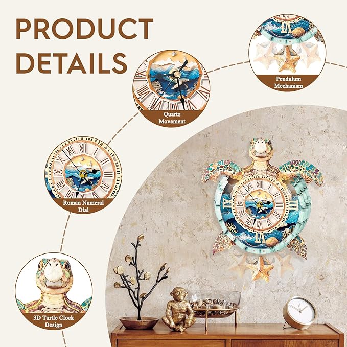 wudhank 3D Puzzle for Adults Clock - Sea Turtle Clock Design Model Kit-Mechanical DIY Pendulum Clocks with Roman Numerals-Desk Home Office Decor Personalized Gift for DIY Lovers