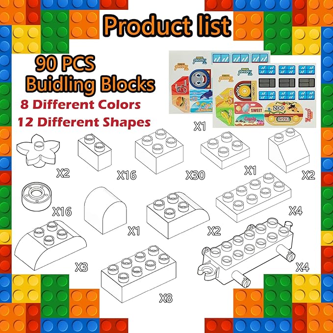 90 Pcs Classic Building Blocks Set for Toddlers 3-6, Large Building Bricks Train Educational Toy STEM Toys Compatible with Major Brands Gift for Kids