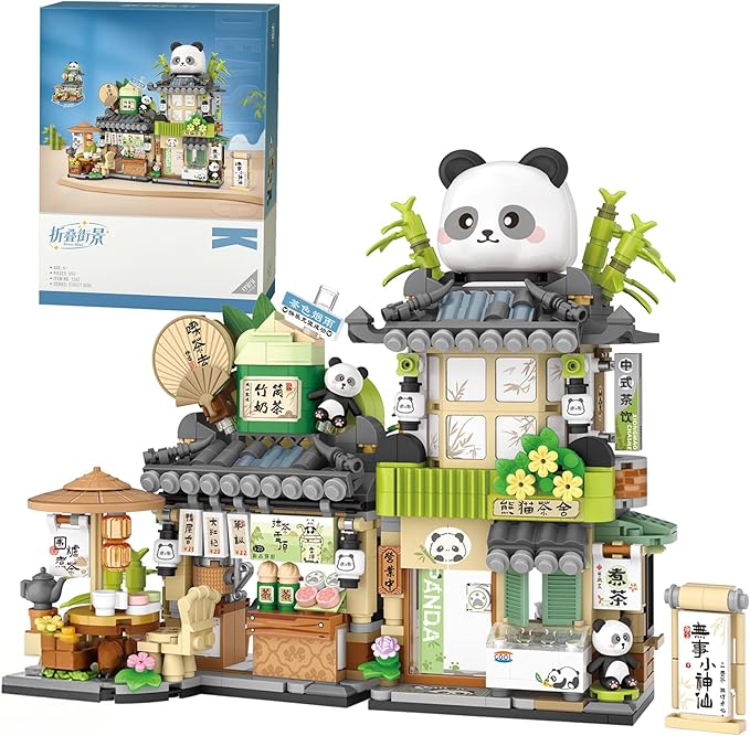 Creative Brick Box Street View-Cute Panda Mini Building Toy Animals Interactive for Kids, Simulation Architecture Toy for Girls and Boys Ages 6+ - Gift Easter, Birthday, Christmas (860 PCS)