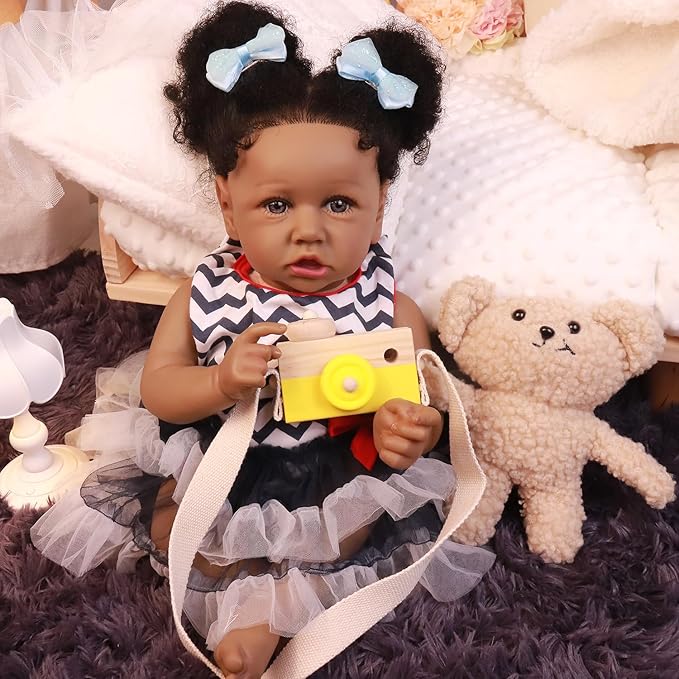 HOOMAI Lifelike Reborn Baby Dolls with Soft Body African American Realistic Girl Doll 22.8 Inch Best Birthday Gift Set