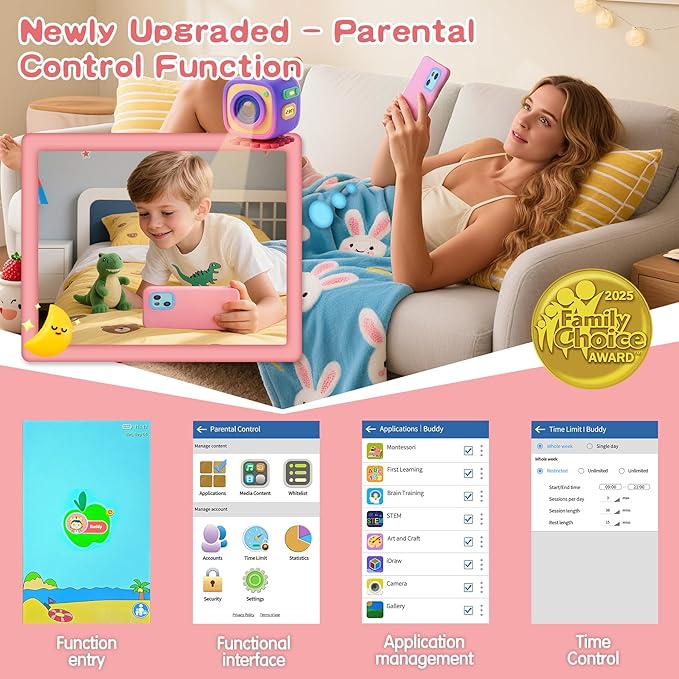 Kids Toy Phones with Dual Camera, Learning Toys Phones Gifts for Kid 3-12 with 200+ Educational Puzzle Games, 4" Touchscreen Rechargeable Pink Child Smartphones with Parental Control
