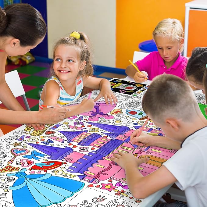 Gatherfun Princess Party Giant Coloring Poster - 31.5 x 72 Inches - Versatile Classroom Wall Decor & Birthday Activity - Princess Poster or Table Cover for School Parties & Special Events