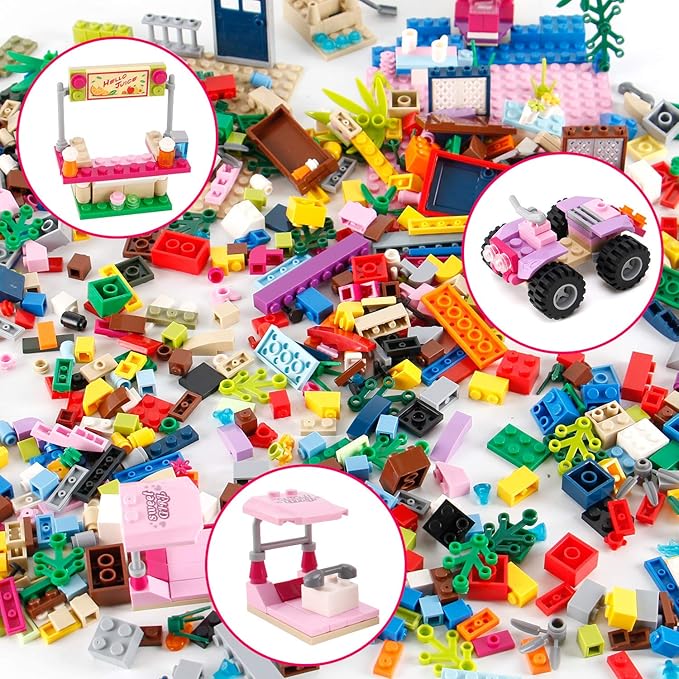 Liberty Imports 1000 PCS Bucket of Mini Building Bricks Playset with Base Plates, 16 Color Classic and Pastel Mix Blocks Set in Carrying Case, Tight Fit and Compatible with All Major Brands