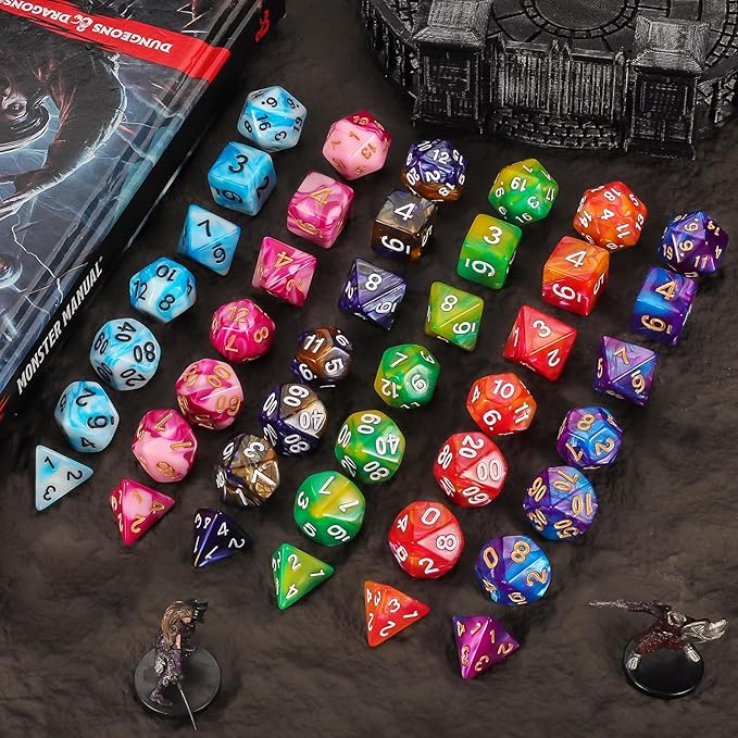 QMAY Polyhedral Dice - 8PCS Mystery Dice Set, Various Styles, Random D&D Dice Patterns & Dice Bag, DND Gifts, Suitable for Dungeons and Dragons, RPG, MTG,Role Playing Table Game