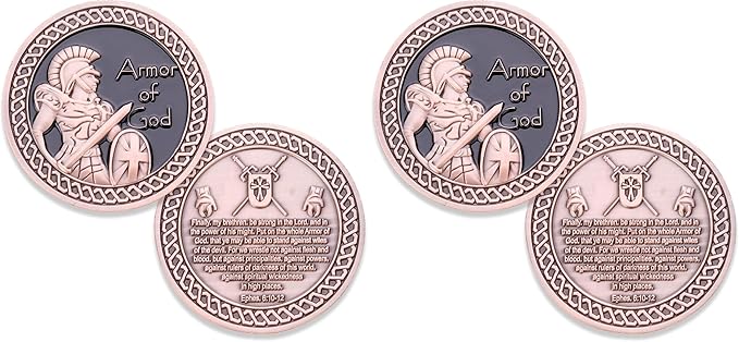 Armor of God Challenge Coin - Antique Copper - Collector's Medallion - Military Coins Designed by US Military Veterans (Pack of 2)