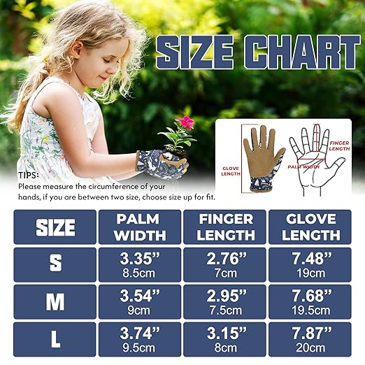 HANDLANDY 2 Pairs Kids Genuine Leather Gardening Gloves for ages 3-11, Children Toddler Work Outdoor Playing Gloves for Boys Girls Gift (Medium (for age 5-7), Blue)