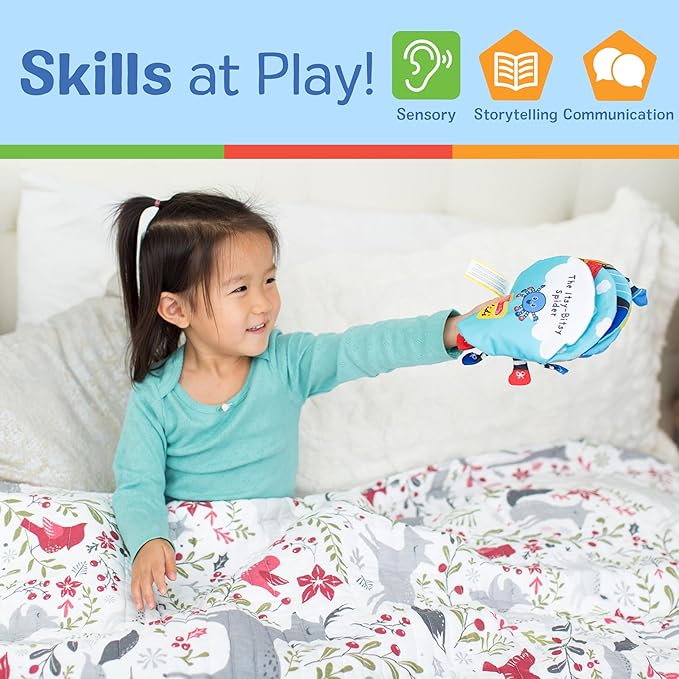 Melissa & Doug K's Kids Itsy-Bitsy Spider 8-Page Soft Activity Book for Babies and Toddlers - Cloth Baby Book And Sensory Toy With Textures To Grasp And Pages To Play Peekaboo, Ages 1 Month+