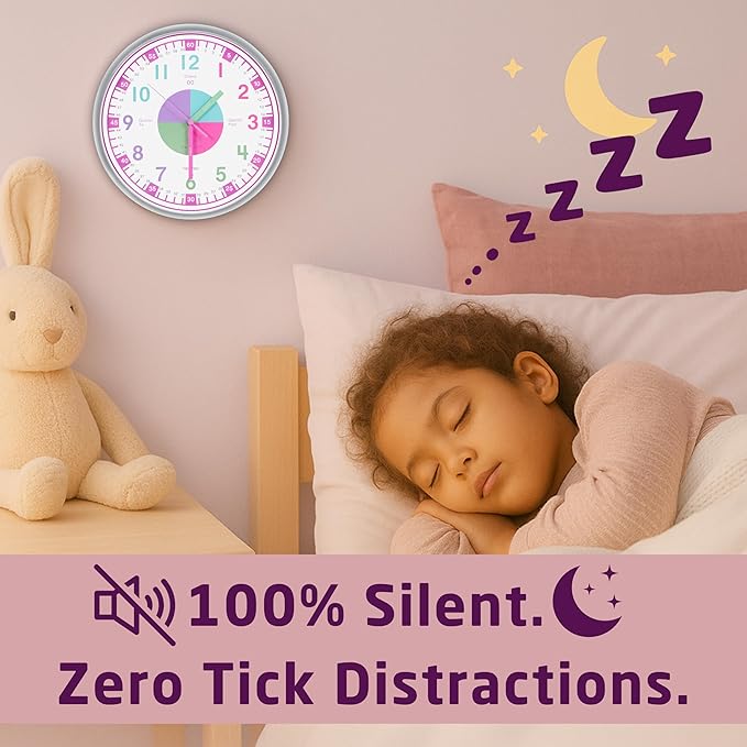 OWLCONIC Telling Time Teaching Clock for Kids - Analog for Bedrooms, Playroom, Homeschool Decor, School Classroom Learning, Educational for Learning to Tell Time
