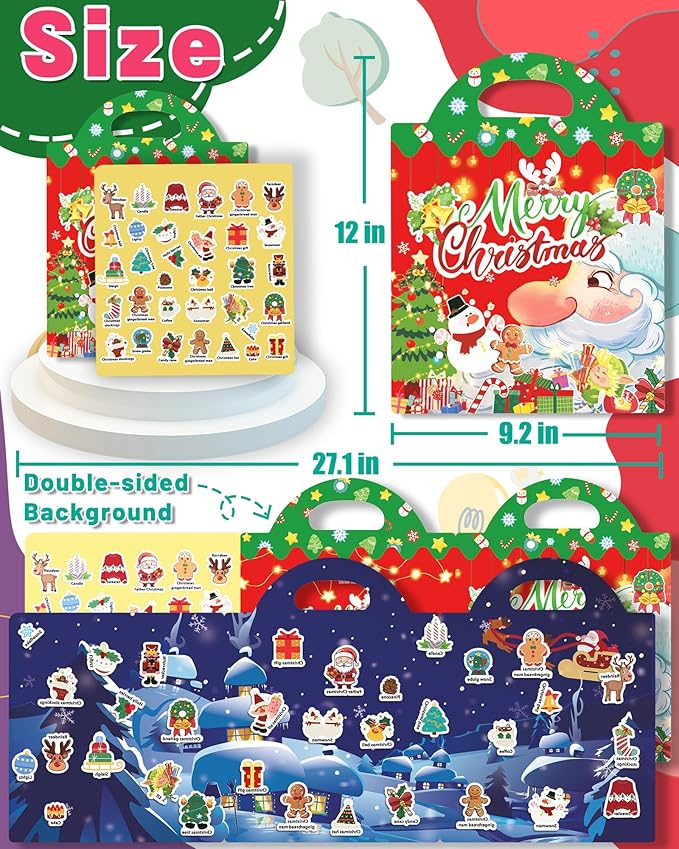 Christmas Sticker Books for Kids, Christmas Gifts Reusable Sticker Books Stocking Stuffers for Toddlers 1-3, 2-4, Travel Toys Acticities Crafts Party Favors for Boys Girls Kids