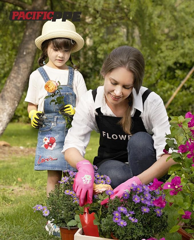 PACIFIC 3 Pairs Kids Gardening Gloves for Age 5-9, Toddler Rubber Coated Garden Gloves, Kids Work Gloves, for Children, Boys and Girls, Multicolor, XXS
