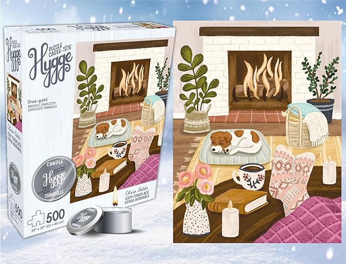 500 Piece Puzzle for Adults Hygge Collection Cozy Fireplace by Olivia Gibbs Blueboard Puzzle Jigsaw + Bonus Candle KI Puzzles from Playview