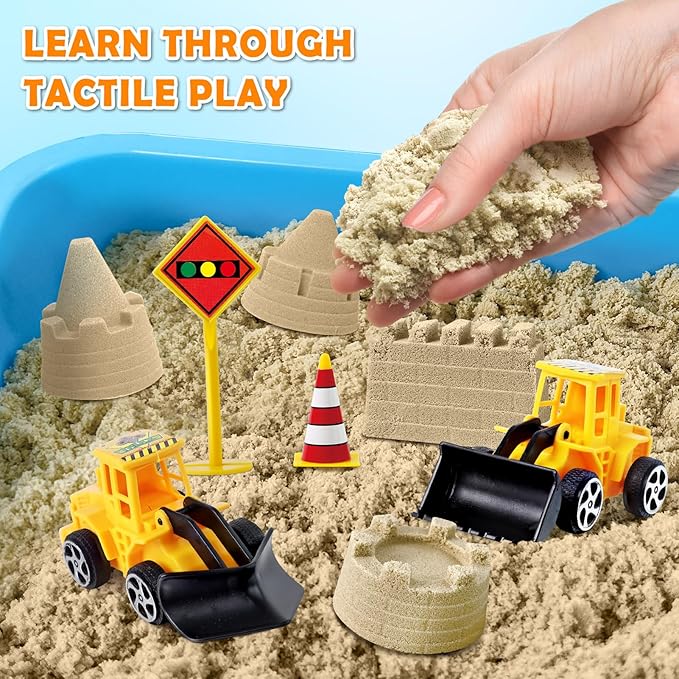 ESSENSON Sensory Bin, Dinosaurs Kit with Sensory Sand, Play Sand Pretend Play Beach Toy, Sandbox for Girls and Boys