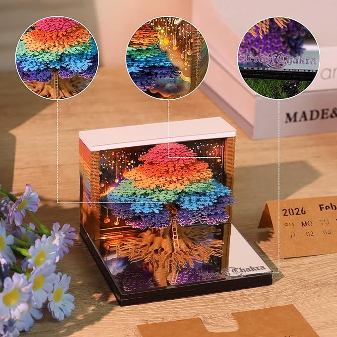 3d Calendar 2026,Hand Tear DIY Art 3d Calendar,Perfect Combination Of Artistic And Practical Design With Lights,Suitable For Note Taking,Decorative Ornaments,Holiday Gifts (colorful)
