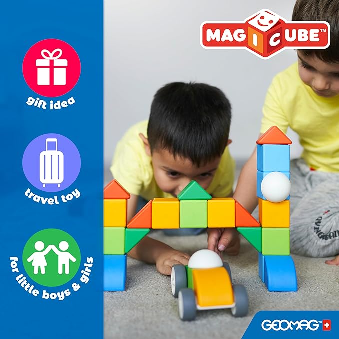 Geomag Magicube 64pcs Magnetic Blocks - Magnetic Building Blocks for Toddlers 1-3, Montessori Toys for 1+ Year Old, Autism Sensory Product, Magnets for Kids