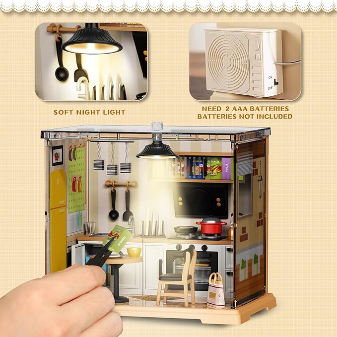 DIY Miniature House Kit, Tiny House with Home Decor Furniture & LED, DIY Dollhouse Miniature Kit for Adults Teens, Dollhouse for Mini Figures, Mini House Building Kit, Home Kitchen Mini Model Kit