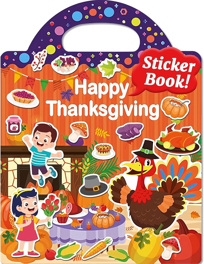 Reusable Sticker Book for Toddlers 2-4 Years, Stickers for Kids, Toddler Craft Activities, Toddler Travel Toys Ages 2+ Boy Girl Birthday Gifts - Thanksgiving
