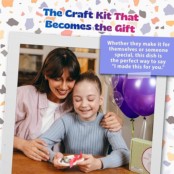 Pinwheel Crafts Terrazzo Plaster Jewelry Dish Kit - DIY Arts and Crafts Kit for Girls Ages 6-12 - Make Your Own Trinket Dish with Paint, Mold, and Plaster – Creative Birthday Gift for Kids