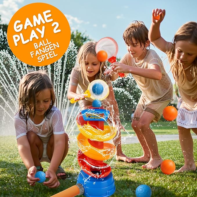 Water Rocket Sprinkler for Kids, Outdoor Sprinkler Rocket Launcher Toy for Backyard, Summer Water Toys for Kids Ages 3-12, Fun Water Powered Rocket Toy (3-in-1-ball)