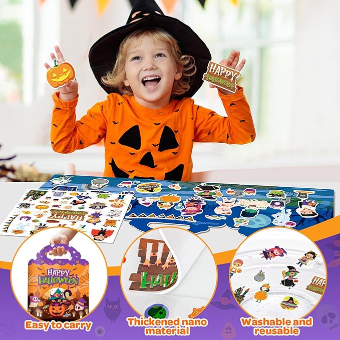 2 Pack Halloween Reusable Sticker Books for Toddlers 2-4 Years, Activity Sticker Books for Toddlers 1-3, Toddler Travel Toys Activities Crafts Gifts, Halloween Party Favor for Boys Girls