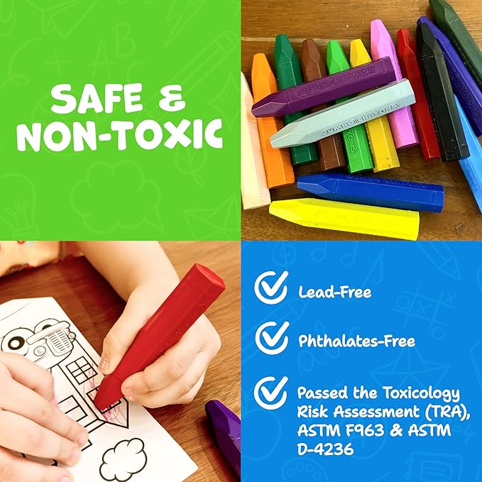 Jumbo Crayons For Toddlers 1-3 - 16pc Toddler Baby Crayons For Kids Ages 4-8 1-3 2-4 - Printed & PDF Coloring Sheets Non Toxic Washable Classroom Must Haves, Christmas Stocking Stuffers For Toddlers
